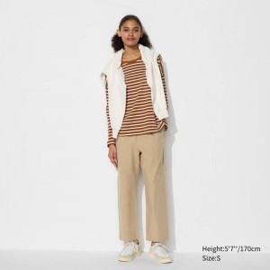 Uniqlo Cotton Relaxed Ankle Women Trousers Beige US | AUHO-91205