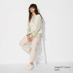 Uniqlo Cotton Relaxed Ankle Women Trousers Natural US | XCSN-03187