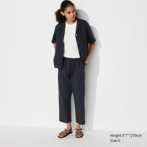 Uniqlo Cotton Relaxed Fit Ankle Women Trousers Black US | BMYG-73186