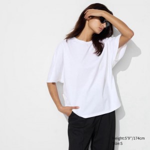 Uniqlo Cotton Relaxed Half Sleeve Women T-Shirts White US | MKPS-79142