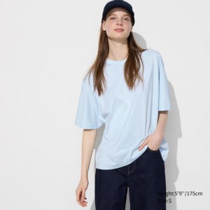 Uniqlo Cotton Relaxed Half Sleeve Women T-Shirts Light Blue US | CHPN-50329