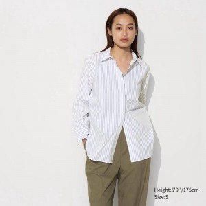 Uniqlo Cotton (Stripe) Women Shirts Off White US | IHWR-19875