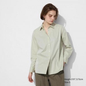 Uniqlo Cotton Women Shirts Green US | BVZR-41802