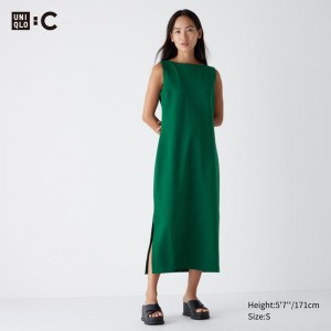 Uniqlo Crepe Jersey (Sleeveless) Women Dress Green US | ZCFS-73256