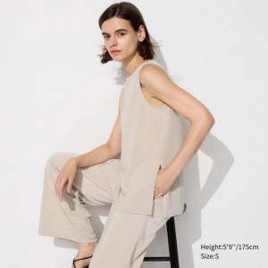 Uniqlo Crepe Jersey Sleeveless Women T-Shirts Natural US | XCYE-56142