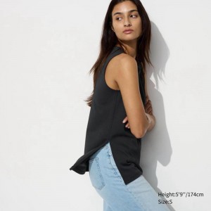 Uniqlo Crepe Jersey Sleeveless Women T-Shirts Black US | FYLQ-35820