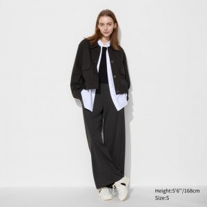 Uniqlo Crepe Jersey Straight Women Trousers Black US | CPOZ-75204