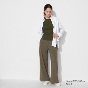 Uniqlo Crepe Jersey Straight Women Trousers Olive US | JGYB-10852