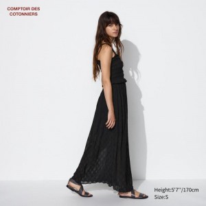 Uniqlo Crepe Strap Long Women Dress Black US | WMQU-34290