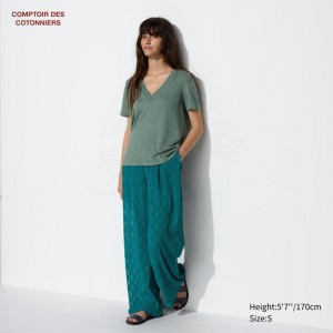 Uniqlo Crepe Wide Women Trousers Blue US | IGCV-81765