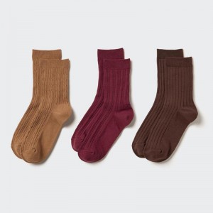 Uniqlo (Crew Cable, 3 Pairs) Women Socks Tights Brown US | QDNO-74189