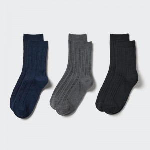 Uniqlo (Crew Cable, 3 Pairs) Women Socks Tights Navy US | DINZ-67908