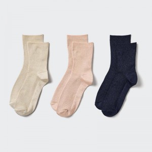 Uniqlo (Crew, Glitter, 3 Pairs) Women Socks Tights Pink US | YTFP-72684