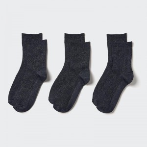 Uniqlo (Crew, Glitter, 3 Pairs) Women Socks Tights Black US | CQDT-26739