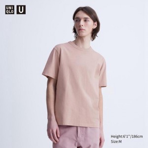 Uniqlo Crew Neck Short Sleeved Men T-Shirt Pink US | JKRG-81673