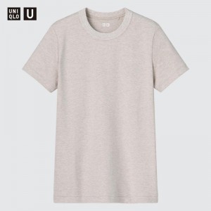 Uniqlo Crew Neck Short Sleeved Women T-Shirts Beige US | OMEV-68901