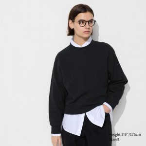 Uniqlo Crew Neck Women Sweatshirts Black US | SQZK-35290