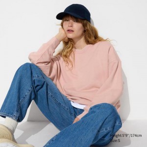 Uniqlo Crew Neck Women Sweatshirts Pink US | HJTN-32590