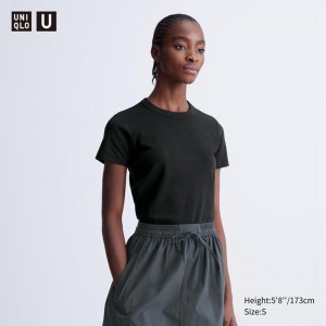 Uniqlo Crew Neck Women T-Shirts Black US | SYDI-61427