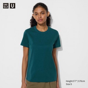 Uniqlo Crew Neck Women T-Shirts Dark Green US | JBMP-31580