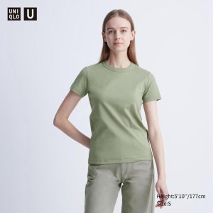 Uniqlo Crew Neck Women T-Shirts Green US | NHWE-58129