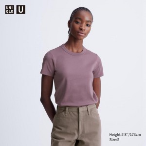 Uniqlo Crew Neck Women T-Shirts Purple US | OBMZ-25370