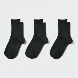 Uniqlo (Crew Ribbed, 3 Pairs) Women Socks Tights Black US | GLYU-32064