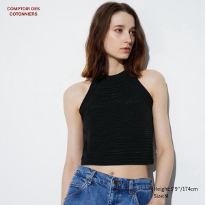 Uniqlo Crochet Sleeveless Women Jumper Black US | MKAH-81763