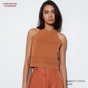 Uniqlo Crochet Sleeveless Women Jumper Brown US | TOMN-86751