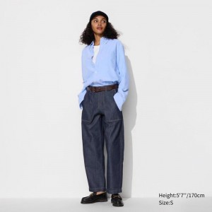 Uniqlo Curved Baker (Denim) Women Trousers Navy US | FIBV-58794