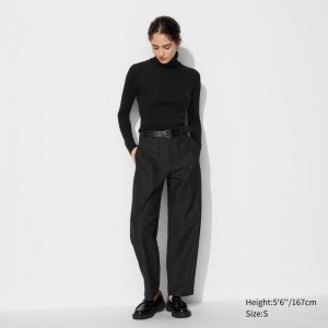 Uniqlo Curved Baker Women Trousers Black US | NWBM-37154