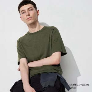 Uniqlo DRY-EX Men T-Shirt Olive US | CXVD-26387