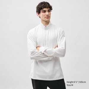 Uniqlo DRY-EX UV Protection Half-Zip (Long Sleeve) Men T-Shirt White US | OXNE-83926