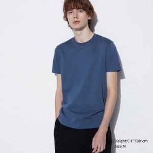 Uniqlo DRY Colour Crew Neck Men T-Shirt Blue US | NQAL-01495