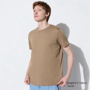 Uniqlo DRY Colour Crew Neck Men T-Shirt Brown US | JANQ-57629