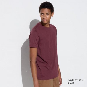 Uniqlo DRY Colour Crew Neck Men T-Shirt Wine US | OKUD-98435