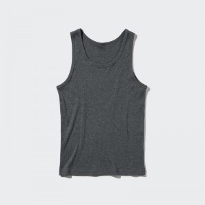 Uniqlo DRY Colour Ribbed Men Vest Top Dark Grey US | QTBG-97024