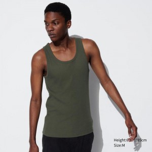 Uniqlo DRY Colour Ribbed Men Vest Top Olive US | OUMC-46729