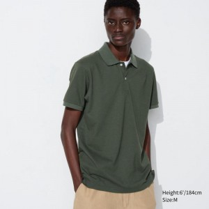 Uniqlo DRY Piqué Men Polo Shirt Olive US | IGFL-56290