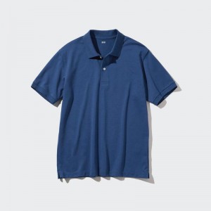 Uniqlo DRY Piqué Men Polo Shirts Blue US | BCNJ-04869