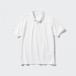 Uniqlo DRY Piqué Men Polo Shirts White US | ROVU-08914