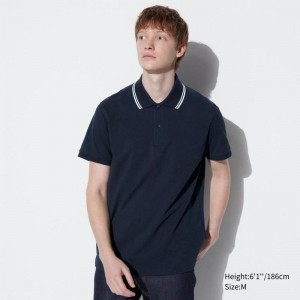 Uniqlo DRY Piqué (Tipping) Men T-Shirt Navy US | CHJN-96284