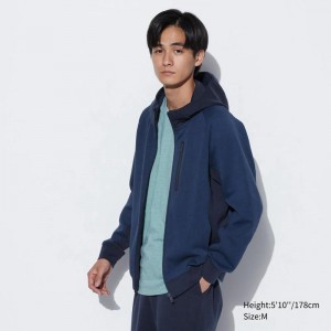 Uniqlo DRY Stretch Full-Zip Men Hoodie Blue US | NXDQ-45673