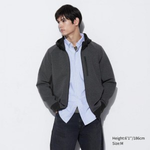 Uniqlo DRY Stretch Full-Zip Men Hoodie Dark Grey US | CQMN-47251