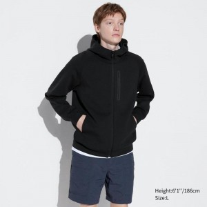 Uniqlo DRY Stretch Zipped Men Hoodie Black US | BJGY-93651