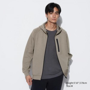 Uniqlo DRY Stretch Zipped Men Hoodie Olive US | BLER-73541