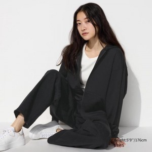 Uniqlo DRY Sweat Oversized Full-Zip Women Hoodies Black US | BHWM-58214