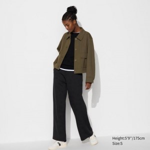 Uniqlo DRY Sweat Wide (Long) Women Trousers Black US | CMDV-63814