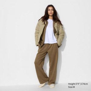 Uniqlo DRY Sweat Wide (Long) Women Trousers Olive US | IBUH-83267