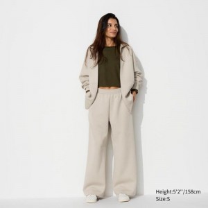 Uniqlo DRY Sweat Wide (Short) Women Trousers Natural US | PHLS-78603